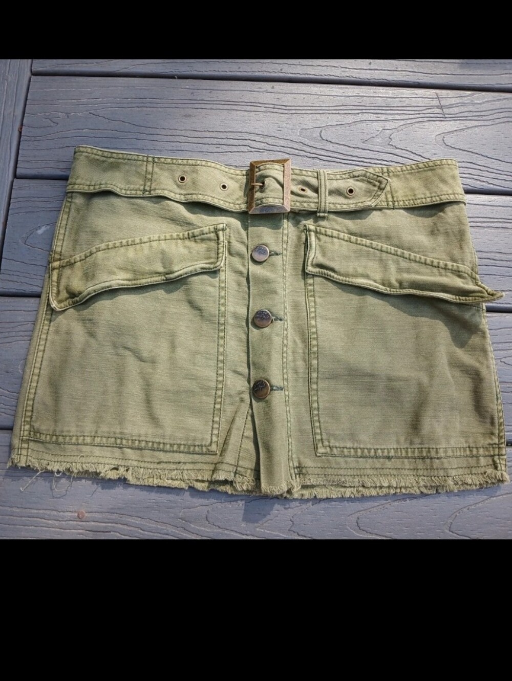 Free People Utili tyOlive Green Button-Front Mini Skirt with Belt